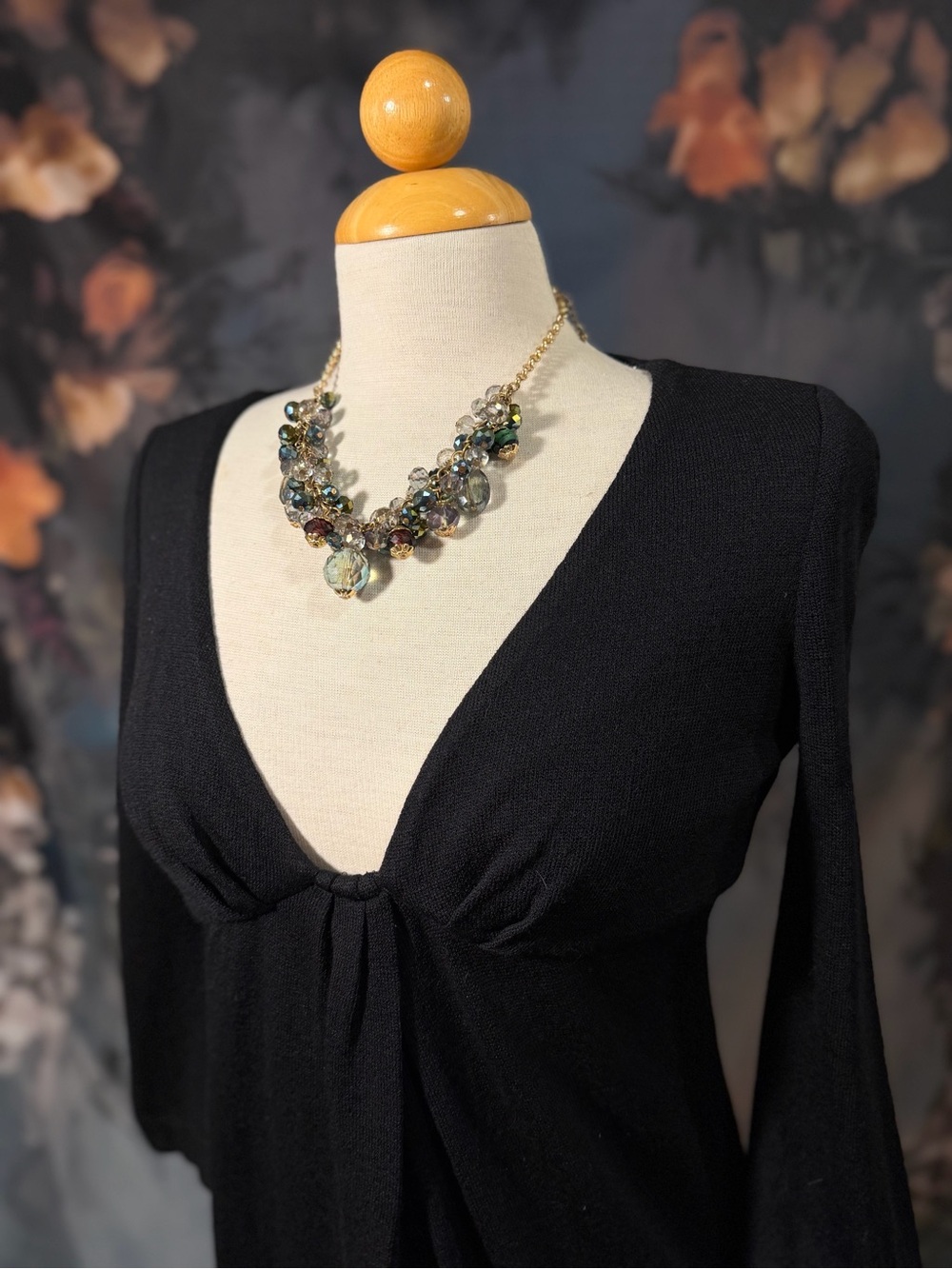 St. John Evening Black Knit Twist Front Plunge V-Neck Dress Cocktail